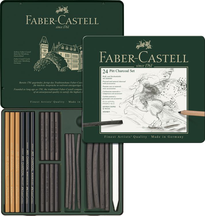 Produktbild: Faber-Castell Pitt Charcoal Set, Rei&szlig;- und Zeichenkohle mit Zubeh&ouml;r, 24er Set