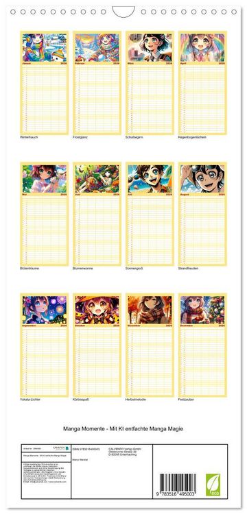 Produktbild: Familienplaner 2026 - Manga Momente - Mit KI entfachte Manga Magie mit 5 Spalten (Wandkalender, 21 x 45 cm) CALVENDO