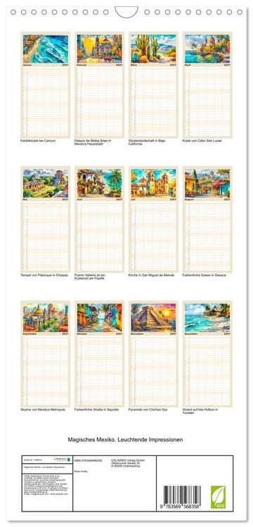 Produktbild: Familienplaner 2027 - Magisches Mexiko. Leuchtende Impressionen mit 5 Spalten (Wandkalender, 21 x 45 cm) CALVENDO