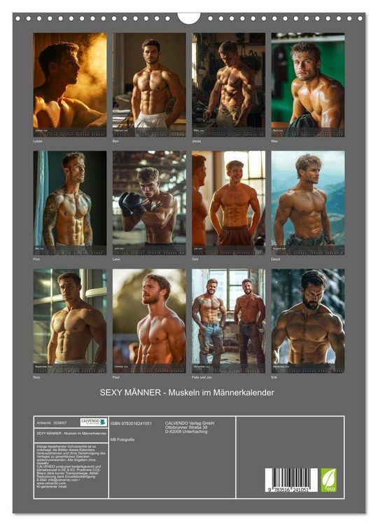 Produktbild: SEXY M&Auml;NNER - Muskeln im M&auml;nnerkalender (Wandkalender 2026 DIN A3 hoch), CALVENDO Monatskalender