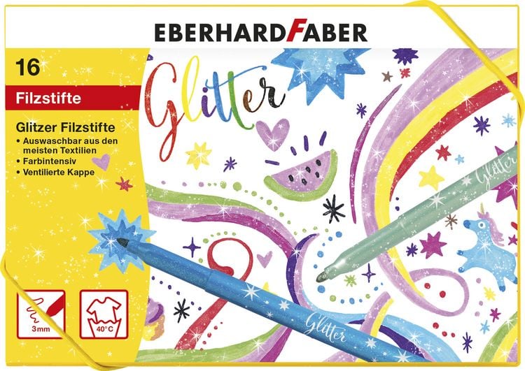Produktbild: EBERHARD FABER Filzstifte Glitzer, Classic, Pastel 16 Farben Kartonetui