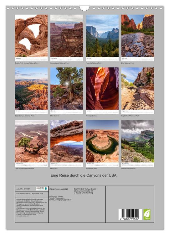 Produktbild: Eine Reise durch die Canyons der USA (Wandkalender 2026 DIN A3 hoch), CALVENDO Monatskalender