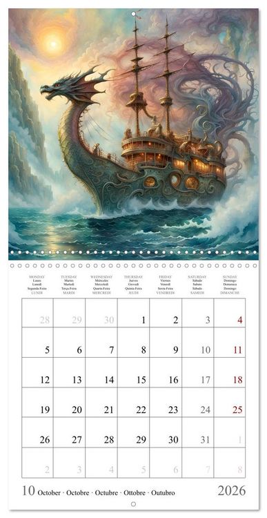 Produktbild: Voiliers-Dragons imaginaires (Calendrier mural carr&eacute; 2026 30x30 cm) Calendrier double avec une page pour vos prises de notes