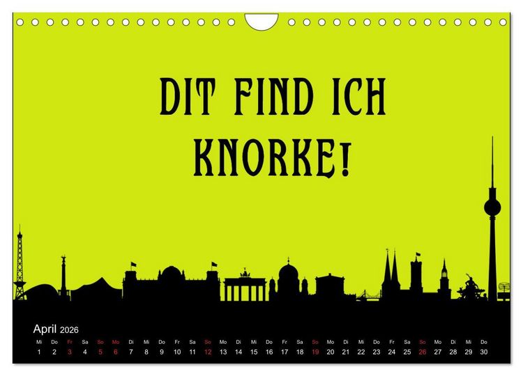 Produktbild: Berliner Mundart (Wandkalender 2026 DIN A4 quer), CALVENDO Monatskalender