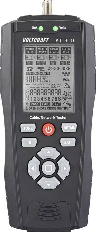 Produktbild: VOLTCRAFT KT-300 LAN Kabel Tester Speed Erkennung, PoE Diagnose, Port Lokalisierung, L&auml;ngenmessung, Mapping