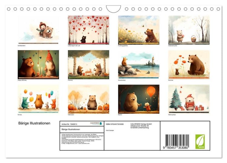 Produktbild: B&auml;rige Illustrationen (Wandkalender 2026 DIN A4 quer), CALVENDO Monatskalender