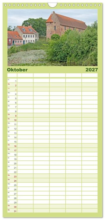 Produktbild: Familienplaner 2027 - Schl&ouml;sser in D&auml;nemark mit 5 Spalten (Wandkalender, 21 x 45 cm) CALVENDO