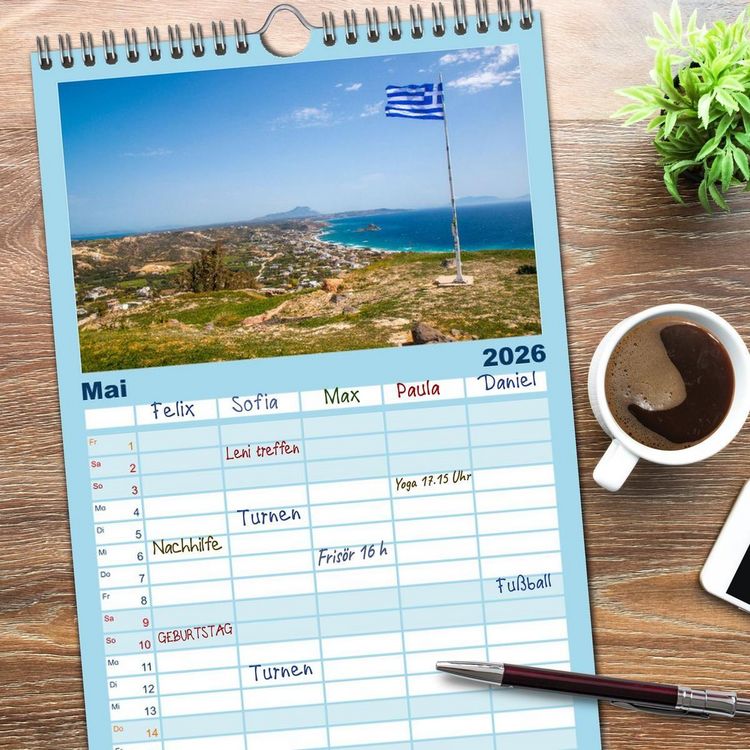 Produktbild: Familienplaner 2026 - Griechenland - Zauberhaftes Kos mit 5 Spalten (Wandkalender, 21 x 45 cm) CALVENDO