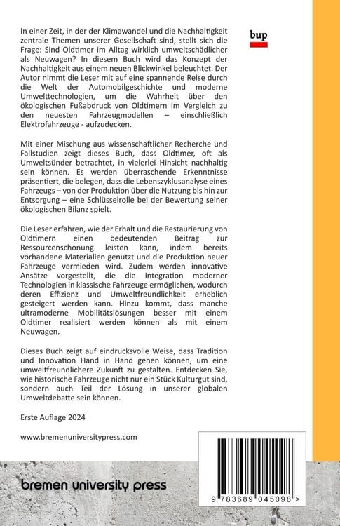 Produktbild: Die Nachhaltigkeit von Oldtimern im Vergleich zu Neuwagen