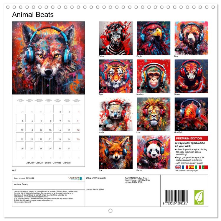 Produktbild: Animal Beats (Wall Calendar 2026 12 &times; 12 Inch) CALVENDO 12 Month Wall Calendar