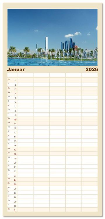 Produktbild: Familienplaner 2026 - Abu Dhabi, eine Stadt der Zukunft. mit 5 Spalten (Wandkalender, 21 x 45 cm) CALVENDO