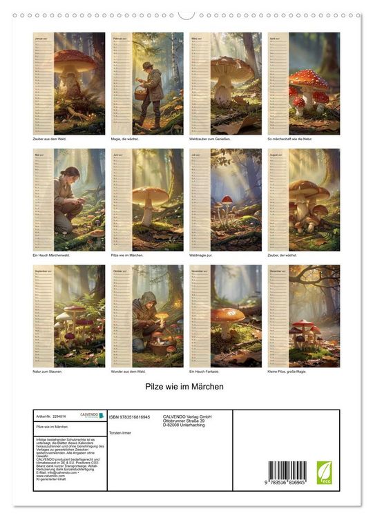 Produktbild: Pilze wie im M&auml;rchen (hochwertiger Premium Wandkalender 2027 DIN A2 hoch), Kunstdruck in Hochglanz