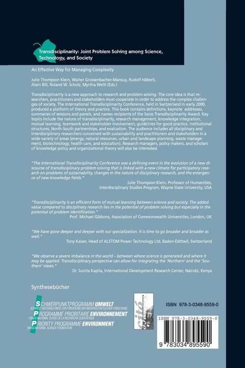 Produktbild: Transdisciplinarity: Joint Problem Solving among Science, Technology, and Society