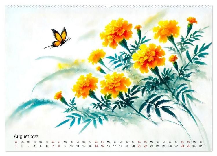 Produktbild: Bl&uuml;tentanz und Fl&uuml;gelschlag - Im Stile chinesischer Tuschmalerei (hochwertiger Premium Wandkalender 2027 DIN A2 quer), Kunstdruck in Hochglanz