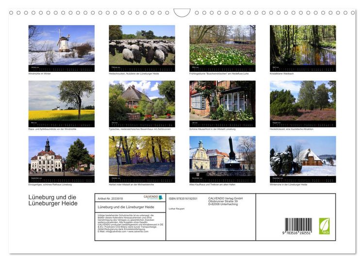 Produktbild: L&uuml;neburg und die L&uuml;neburger Heide (Wandkalender 2026 DIN A3 quer), CALVENDO Monatskalender