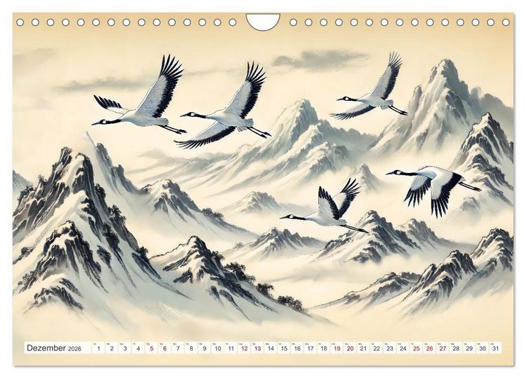 Produktbild: Eleganz der Kraniche - Majest&auml;tische V&ouml;gel in poetischer Tusche (Wandkalender 2026 DIN A4 quer), CALVENDO Monatskalender