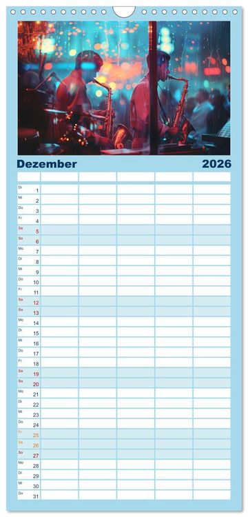 Produktbild: Familienplaner 2026 - Jazz Geschichten um Mitternacht mit 5 Spalten (Wandkalender, 21 x 45 cm) CALVENDO