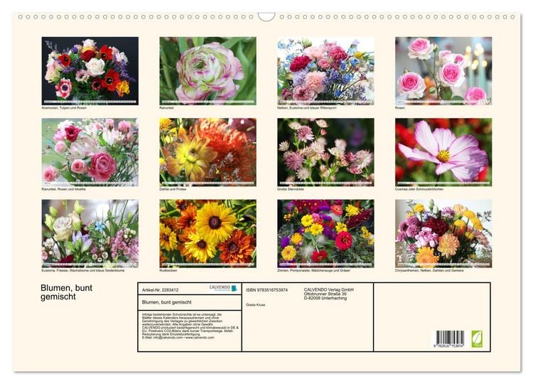 Produktbild: Blumen, bunt gemischt (Wandkalender 2027 DIN A2 quer), CALVENDO Monatskalender