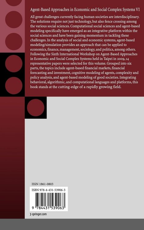 Produktbild: Agent-Based Approaches in Economic and Social Complex Systems VI