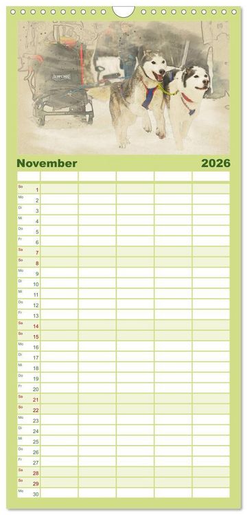 Produktbild: Familienplaner 2026 - Schlittenhunde 2026 mit 5 Spalten (Wandkalender, 21 x 45 cm) CALVENDO