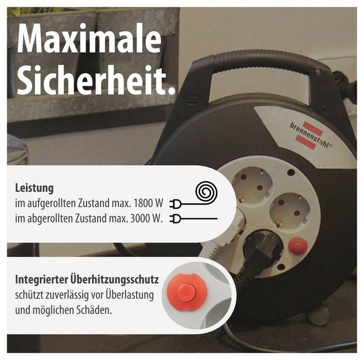 Produktbild: Brennenstuhl 1092200 Kabeltrommel 5.00m Schwarz Schutzkontakt-Stecker