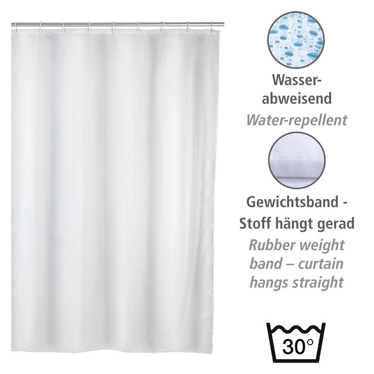 Produktbild: Anti-Schimmel Duschvorhang Uni White, Textil (Polyester), 120 x 200 cm, waschbar