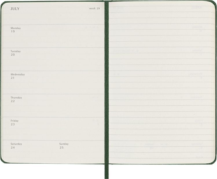 Produktbild: Moleskine 12 Monate Wochen Notizkalender 2027, Pocket/A6, 1 Wo = 1 Seite, rechts linierte Seite, Fester Einband, Myrtengr&uuml;n
