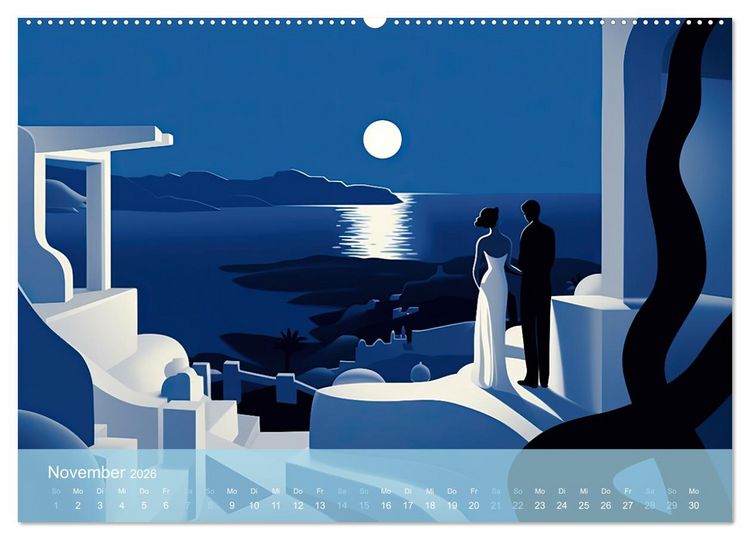 Produktbild: Santorini, Griechenland -Romatische Abendstimmung- (hochwertiger Premium Wandkalender 2026 DIN A2 quer), Kunstdruck in Hochglanz