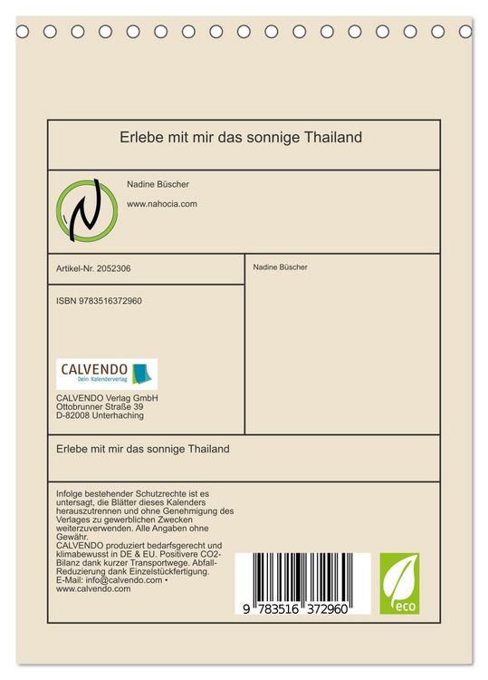 Produktbild: Erlebe mit mir das sonnige Thailand (Tischkalender 2026 DIN A5 hoch), CALVENDO Monatskalender