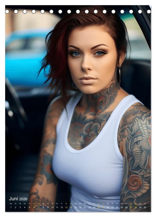 Produktbild: Tattoo Sch&ouml;nheiten - zw&ouml;lf Monate, zw&ouml;lf Frauen und jede Menge Tattoos (Tischkalender 2026 DIN A5 hoch), CALVENDO Monatskalender