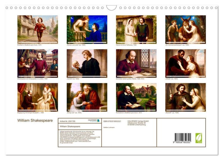 Produktbild: William Shakespeare (Wandkalender 2026 DIN A3 quer), CALVENDO Monatskalender
