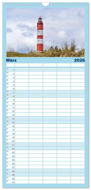 Produktbild: Familienplaner 2026 - Inselbilder Amrum mit 5 Spalten (Wandkalender, 21 x 45 cm) CALVENDO