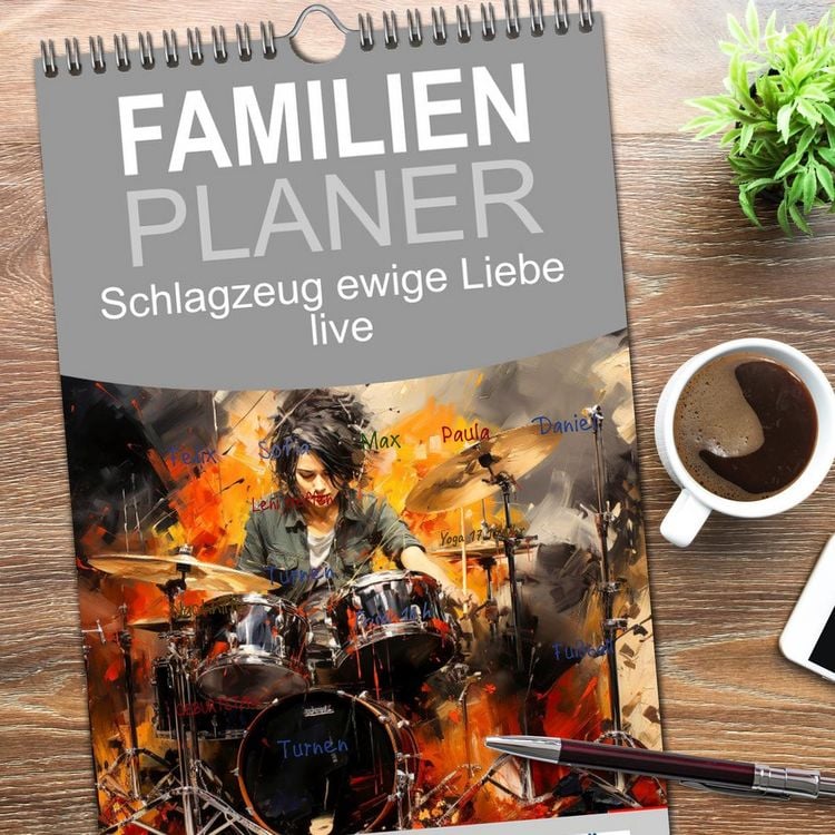 Produktbild: Familienplaner 2026 - Schlagzeug ewige Liebe live mit 5 Spalten (Wandkalender, 21 x 45 cm) CALVENDO
