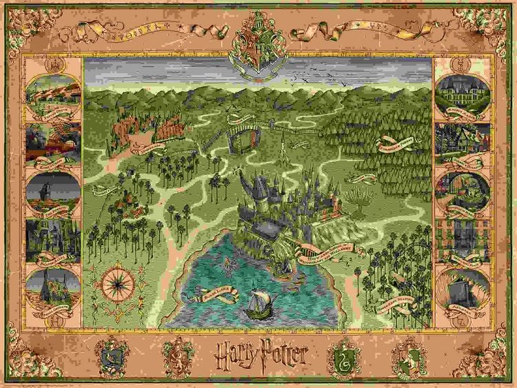 Produktbild: Erwachsenenpuzzle 1500 Teile - Harry Potter - Hogwarts Karte