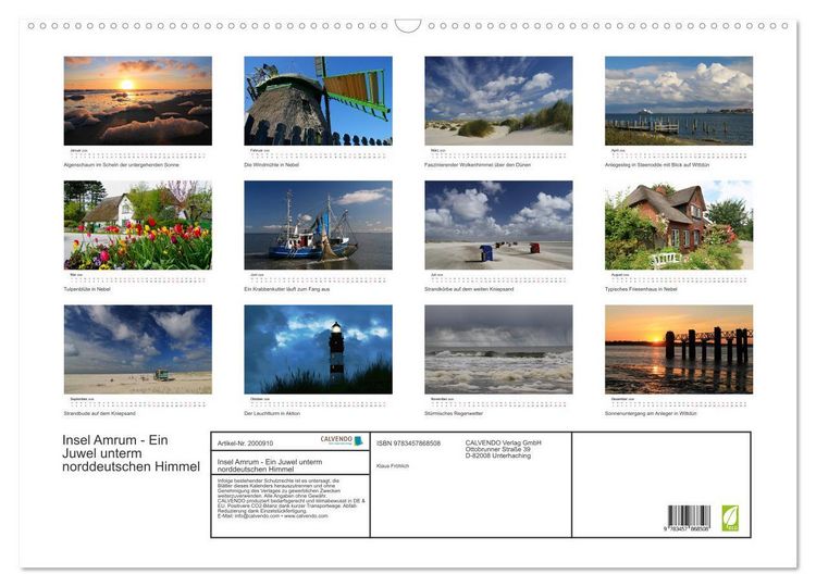 Produktbild: Insel Amrum - Ein Juwel unterm norddeutschen Himmel (Wandkalender 2026 DIN A2 quer), CALVENDO Monatskalender