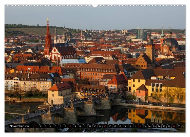 Produktbild: W&uuml;rzburg am Abend (hochwertiger Premium Wandkalender 2026 DIN A2 quer), Kunstdruck in Hochglanz