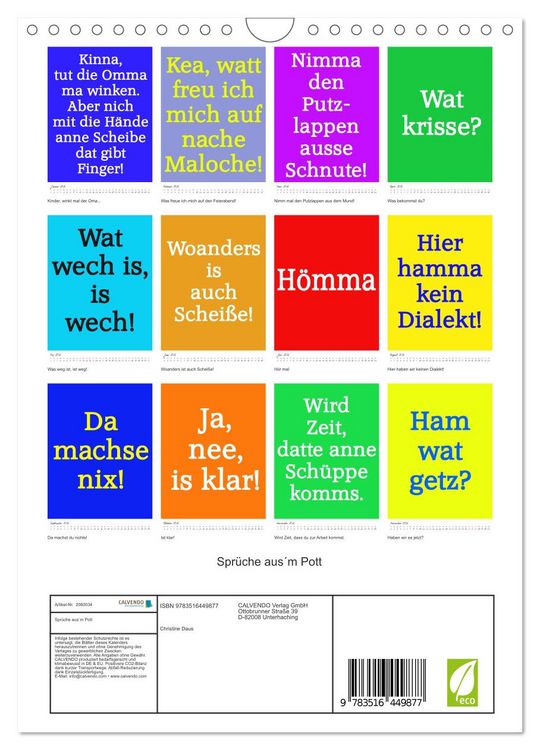 Produktbild: Spr&uuml;che aus&acute;m Pott (Wandkalender 2026 DIN A4 hoch), CALVENDO Monatskalender