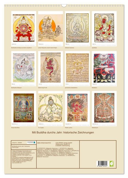 Produktbild: Mit Buddha durchs Jahr: historische Zeichnungen (Wandkalender 2026 DIN A2 hoch), CALVENDO Monatskalender