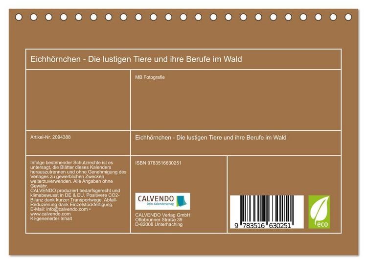 Produktbild: Eichh&ouml;rnchen - Die lustigen Tiere und ihre Berufe im Wald (Tischkalender 2026 DIN A5 quer), CALVENDO Monatskalender
