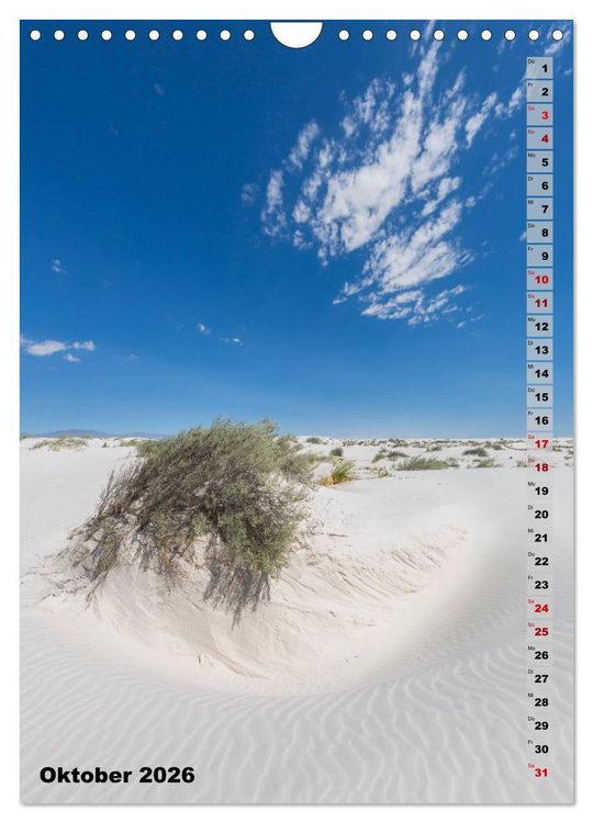 Produktbild: WHITE SANDS NATIONAL MONUMENT W&uuml;stenimpressionen (Wandkalender 2026 DIN A4 hoch), CALVENDO Monatskalender