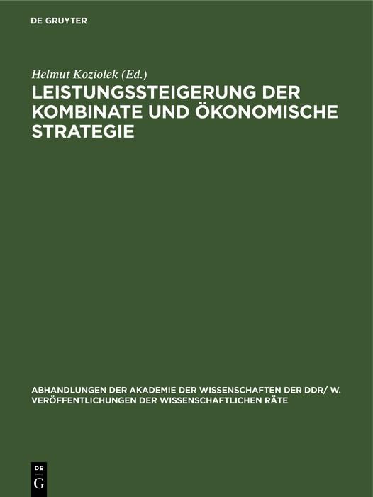 Produktbild: Leistungssteigerung der Kombinate und &ouml;konomische Strategie