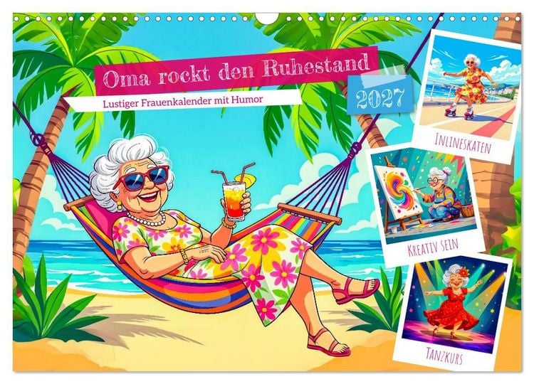 Produktbild: Oma rockt den Ruhestand - Lustiger Frauenkalender mit Humor (Wandkalender 2027 DIN A3 quer), CALVENDO Monatskalender