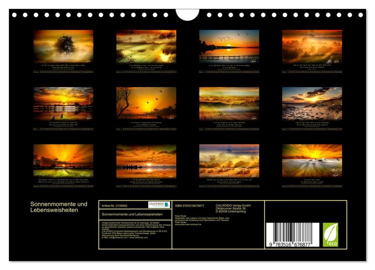 Produktbild: Sonnenmomente und Lebensweisheiten (Wandkalender 2026 DIN A4 quer), CALVENDO Monatskalender