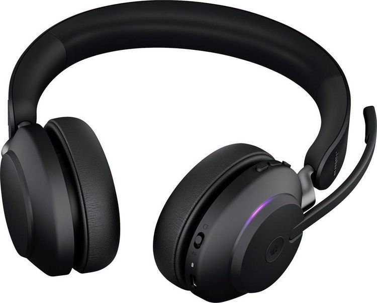 Produktbild: Jabra Evolve2 65 MS On Ear Headset Bluetooth&reg; Stereo Schwarz Lautst&auml;rkeregelung, Batterieladeanzeige, Mikrofon-Stummschaltung Telefon