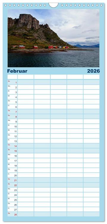 Produktbild: Familienplaner 2026 - Norwegen - Hurtigruten mit 5 Spalten (Wandkalender, 21 x 45 cm) CALVENDO