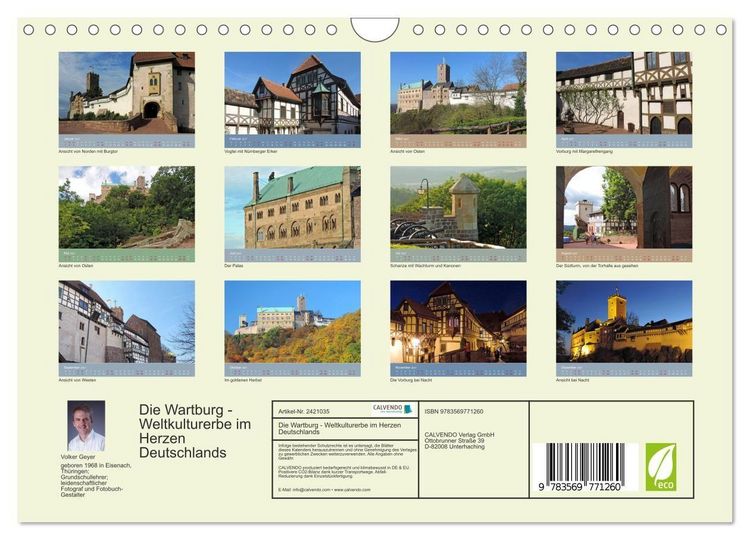 Produktbild: Die Wartburg - Weltkulturerbe im Herzen Deutschlands (Wandkalender 2027 DIN A4 quer), CALVENDO Monatskalender