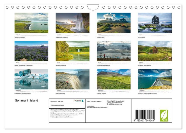 Produktbild: Sommer in Island (Wandkalender 2026 DIN A4 quer), CALVENDO Monatskalender