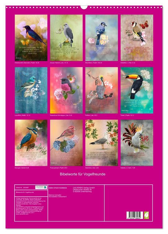 Produktbild: Bibelworte f&uuml;r Vogelfreunde (Wandkalender 2026 DIN A2 hoch), CALVENDO Monatskalender