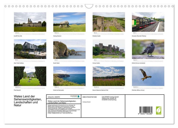 Produktbild: Wales Land der Sehensw&uuml;rdigkeiten, Landschaften und Natur (Wandkalender 2026 DIN A3 quer), CALVENDO Monatskalender