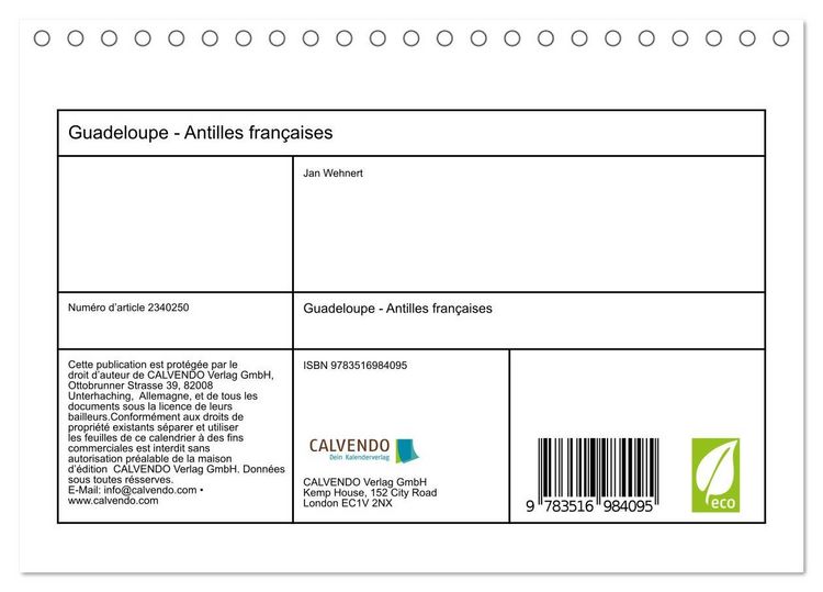 Produktbild: Guadeloupe - Antilles fran&ccedil;aises (Calendrier de bureau 2027 DIN A5 vertical), CALVENDO calendrier mensuel